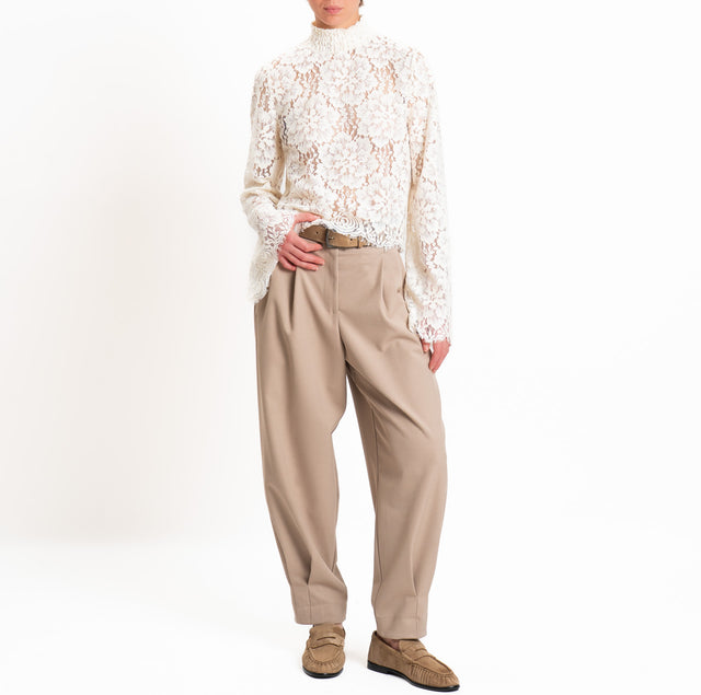 Tensione in-Blusa pizzo collo montato manica ampia - burro