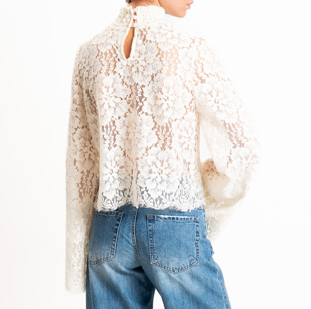 Tensione in-Blusa pizzo collo montato manica ampia - burro