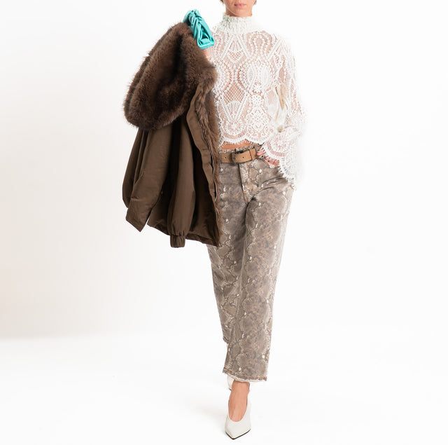 Tensione in-Blusa in pizzo collo montato manica ampia - burro