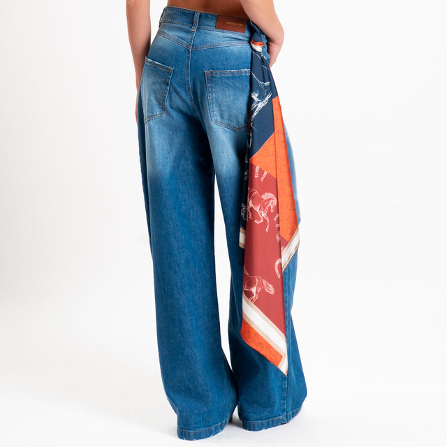 Tensione in-Jeans wide leg con foulard - denim