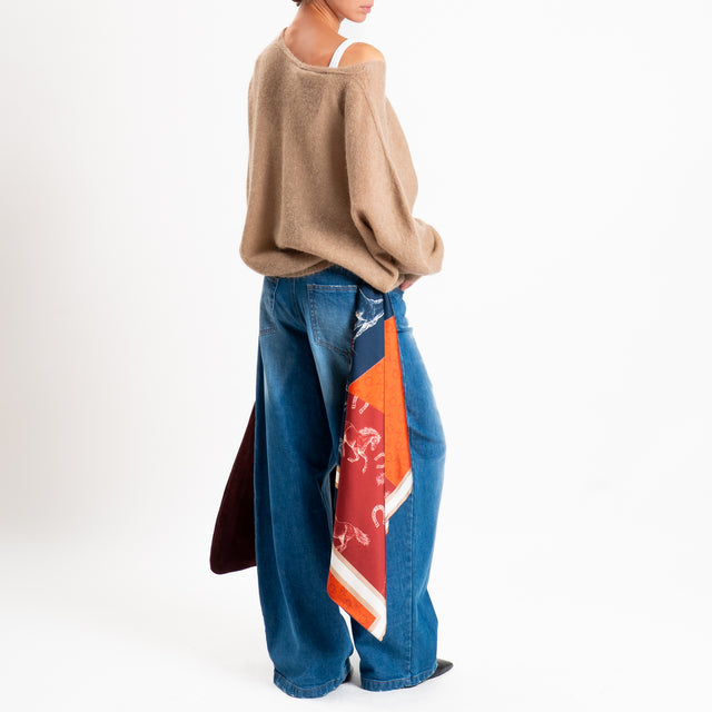 Tensione in-Jeans wide leg con foulard - denim