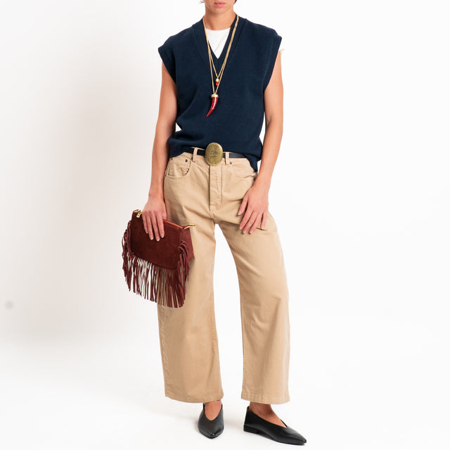 Tensione in-Pantalone cropped con cintura - cammello