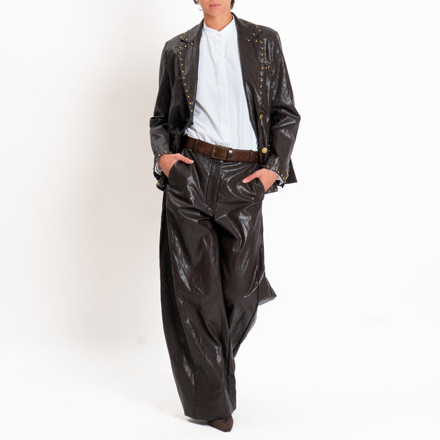 Tensione in-Pantalone barrel similpelle - moro