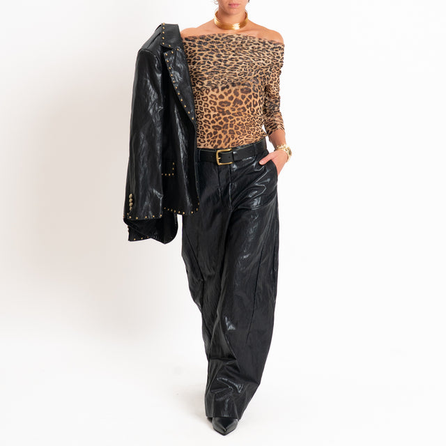Tensione in-Pantalone barrel similpelle - nero