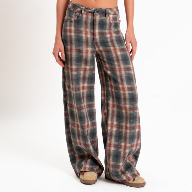 Tensione in-Pantalone check in flanella - piombo/rosso