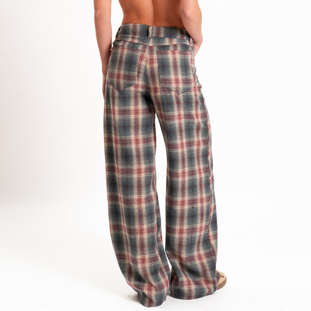 Tensione in-Pantalone check in flanella - piombo/rosso