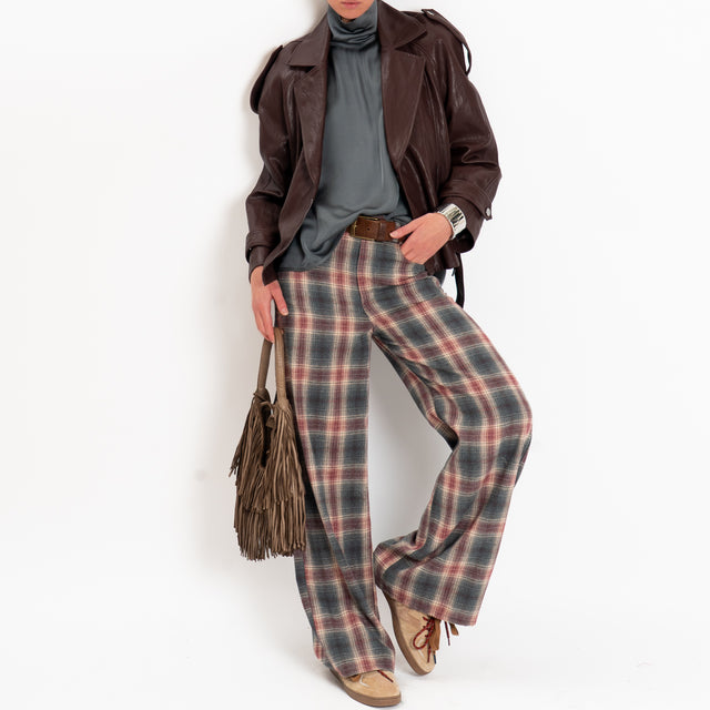 Tensione in-Pantalone check in flanella - piombo/rosso