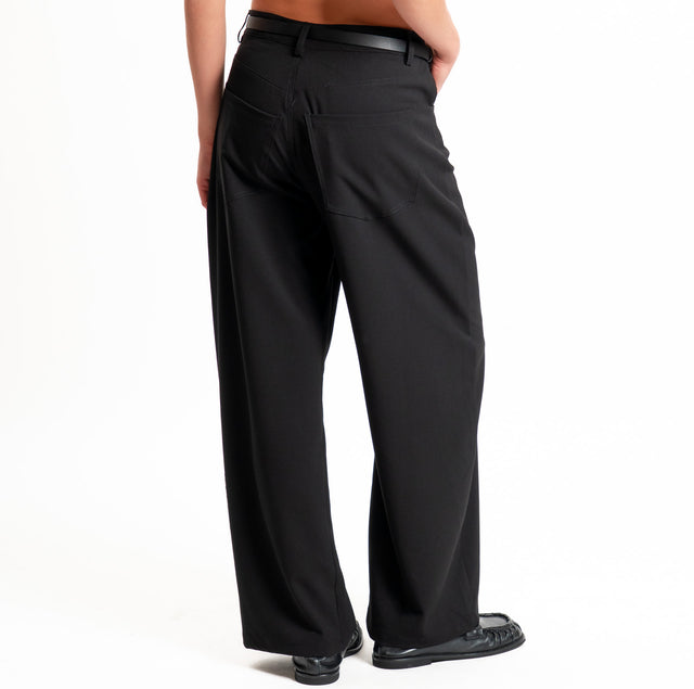 Tensione in-Pantalone tessuto elasticizzato con cintura - nero