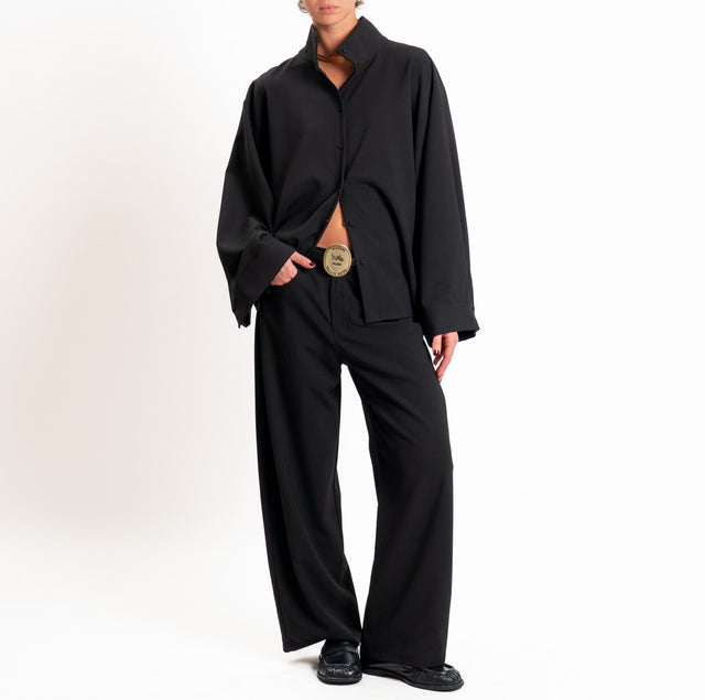Tensione in-Pantalone tessuto elasticizzato con cintura - nero