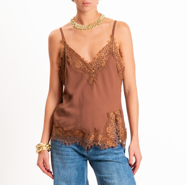 Tensione in-Top con pizzo bretelle regolabili - cuoio