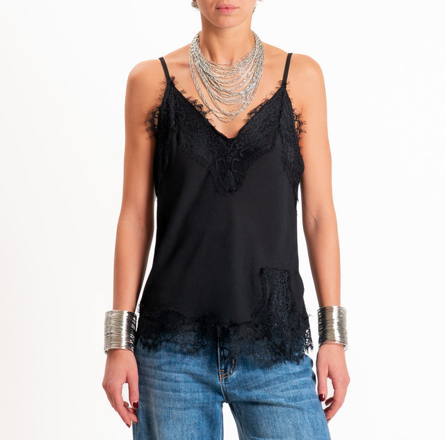 Tensione in-Top con pizzo bretelle regolabili - nero