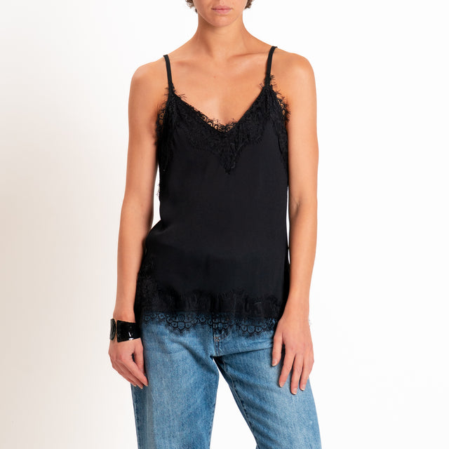 Tensione in-Top bretelle regolabili con pizzo - nero