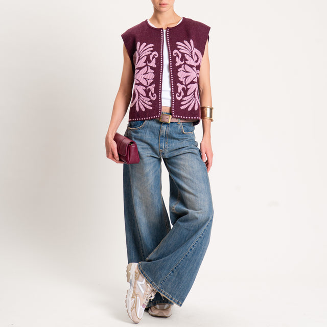 Tensione in-Gilet misto alpaca ricamato - burgundy/rosa