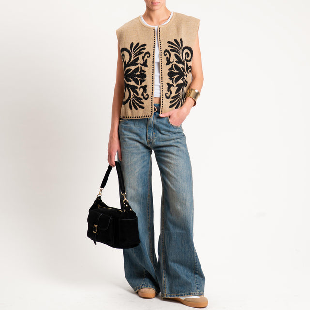 Tensione in-Gilet misto alpaca ricamato - camel/black