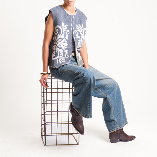 Tensione in-Gilet misto alpaca ricamato - charcoal/latte