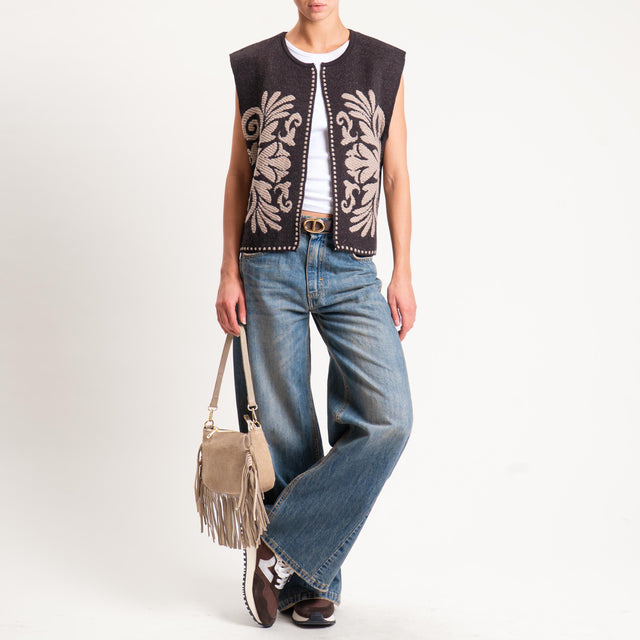 Tensione in-Gilet misto alpaca ricamato - moro/taupe