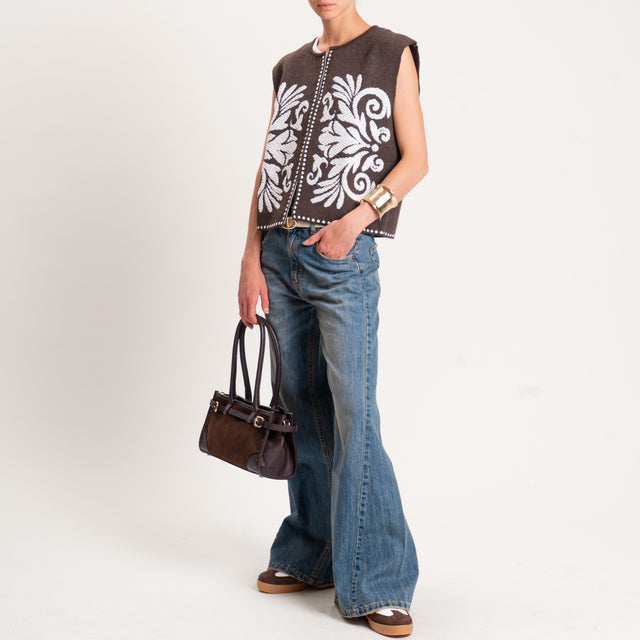 Tensione in-Gilet misto alpaca ricamato - moro/latte
