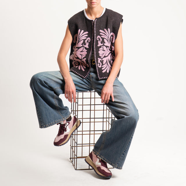 Tensione in-Gilet misto alpaca ricamato - moro/rosa