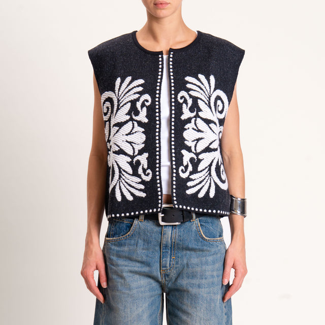 Tensione in-Gilet misto alpaca ricamato - nero/latte