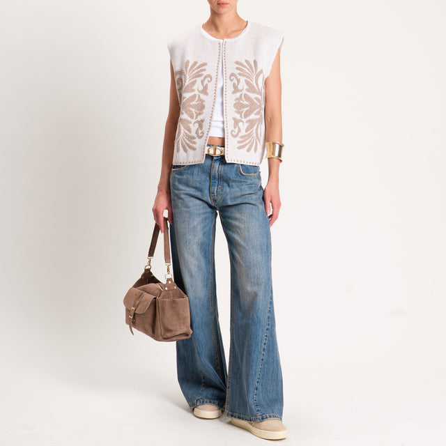 Tensione in-Gilet misto alpaca ricamato - offwhite/beige