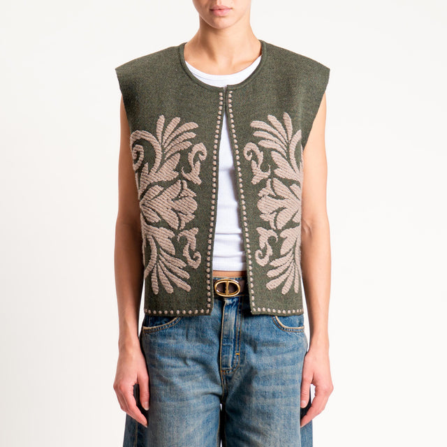 Tensione in-Gilet misto alpaca ricamato - green/taupe