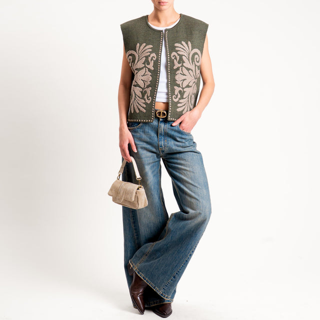 Tensione in-Gilet misto alpaca ricamato - green/taupe