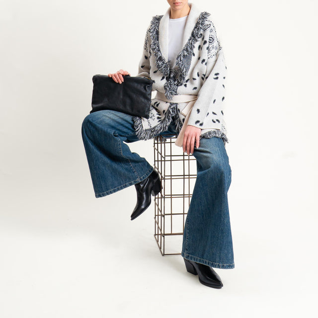 Tensione in-Cardigan misto alpaca fantasia bandana - off white/black