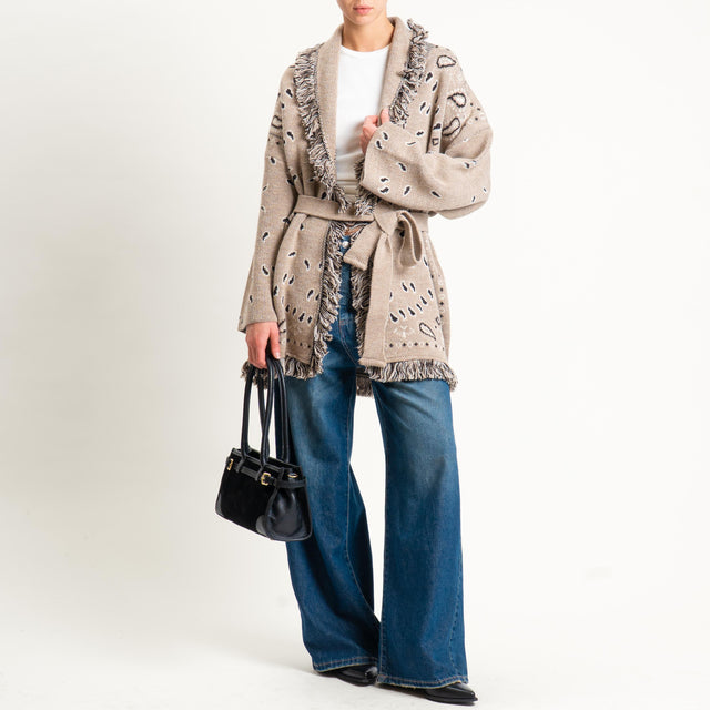 Tensione in-Cardigan misto alpaca fantasia bandana - taupe/nero/latte
