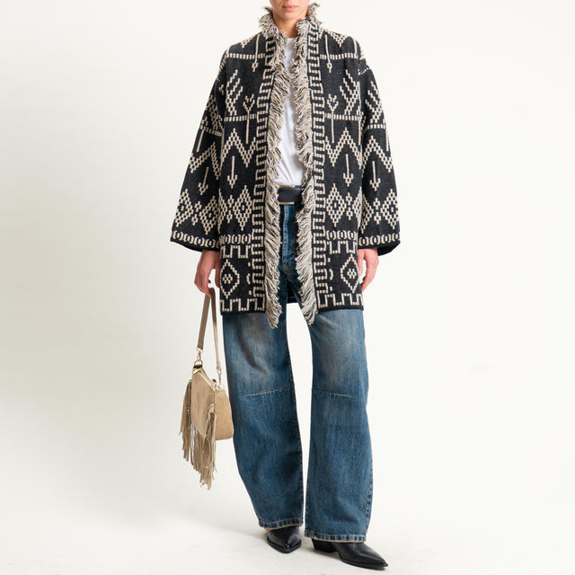 Tensione in-Cardigan jaquard con frange - black/sand/burro