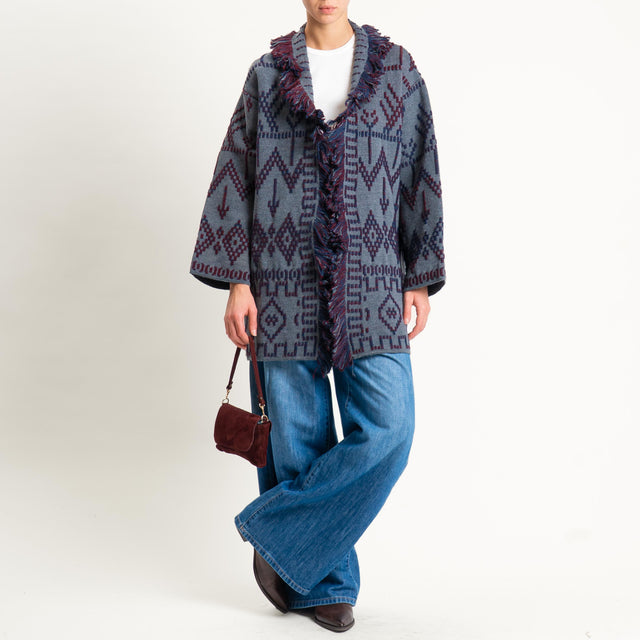 Tensione in-Cardigan jaquard con frange - charcoal/blu/vino