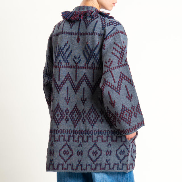Tensione in-Cardigan jaquard con frange - charcoal/blu/vino