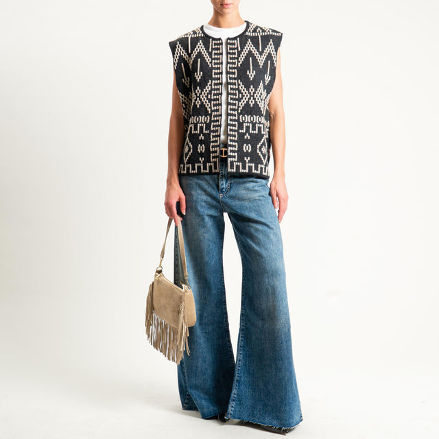 Tensione in- Gilet jacquard - black/sand/burro