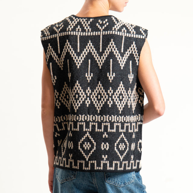 Tensione in- Gilet jacquard - black/sand/burro