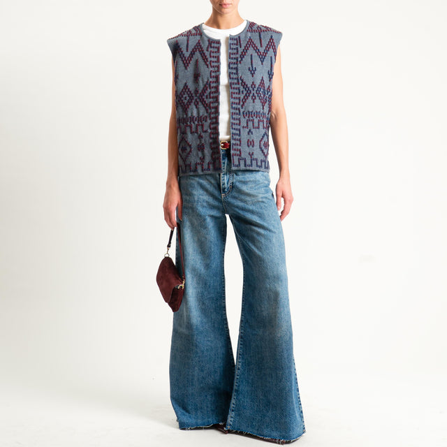 Tensione in- Gilet jacquard - grigio/burgundy/blu