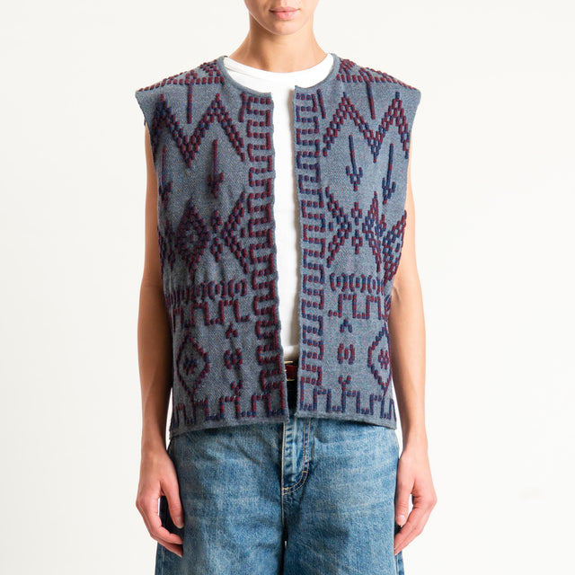 Tensione in- Gilet jacquard - grigio/burgundy/blu
