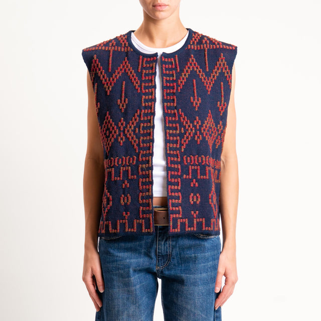 Tensione in- Gilet jacquard - blu/moro/rosso