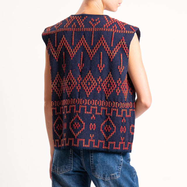 Tensione in- Gilet jacquard - blu/moro/rosso