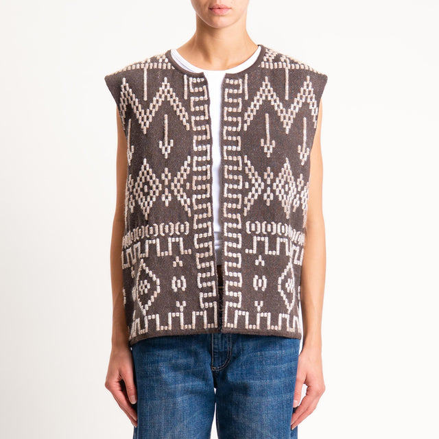 Tensione in- Gilet jacquard - moro/sand/burro