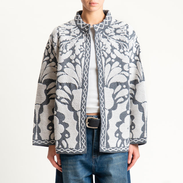 Tensione in- Giacca in maglia jacquard - charcoal/off white