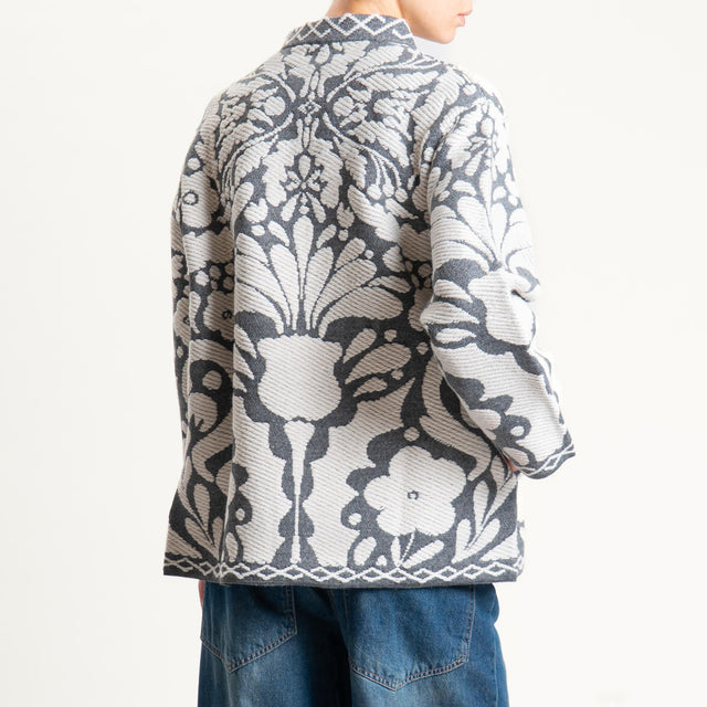 Tensione in- Giacca in maglia jacquard - charcoal/off white