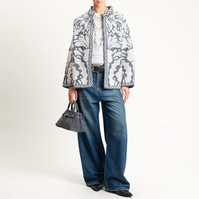 Tensione in- Giacca in maglia jacquard - charcoal/off white
