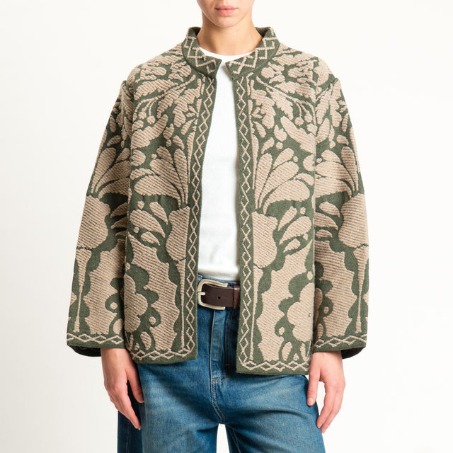 Tensione in- Giacca in maglia jacquard - green/taupe