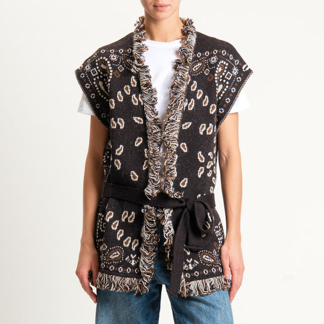 Tensione in-Gilet fantasia bandana misto alpaca - brown/cioccolato/latte