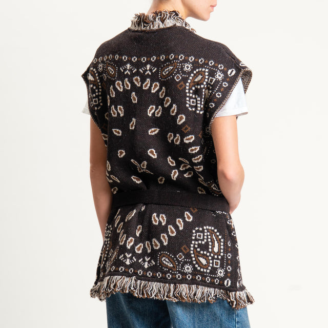 Tensione in-Gilet fantasia bandana misto alpaca - brown/cioccolato/latte
