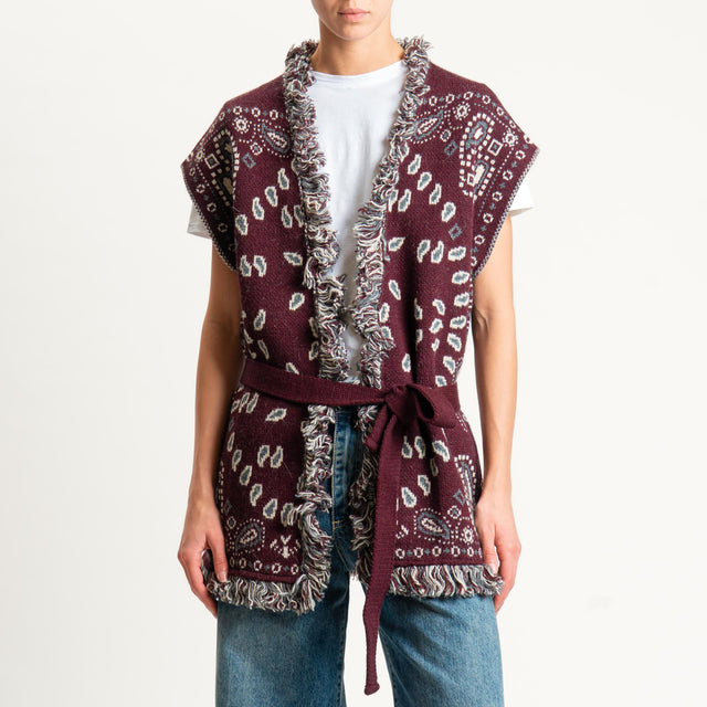 Tensione in-Gilet fantasia bandana misto alpaca - burgundy/grigio/latte