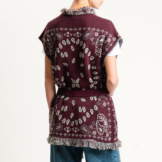 Tensione in-Gilet fantasia bandana misto alpaca - burgundy/grigio/latte