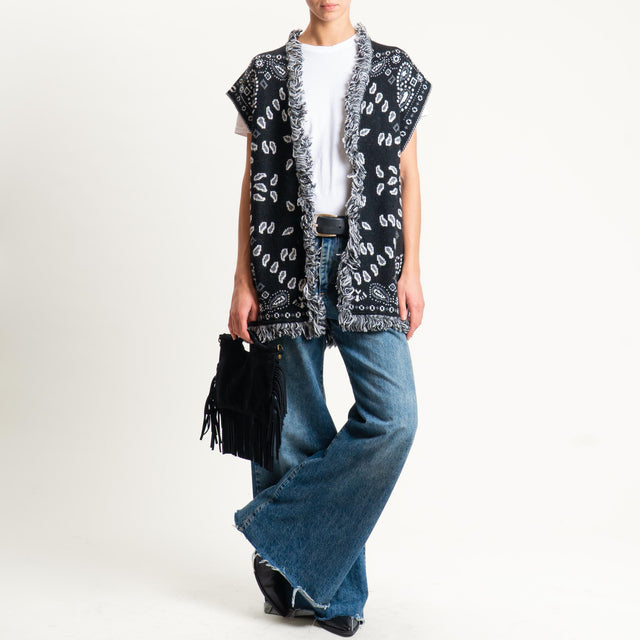 Tensione in-Gilet fantasia bandana misto alpaca - nero/grigio/latte