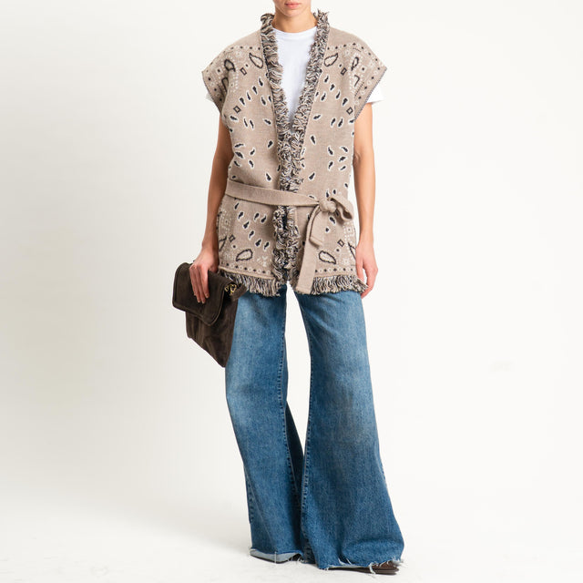 Tensione in-Gilet fantasia bandana misto alpaca - taupe/brown/latte