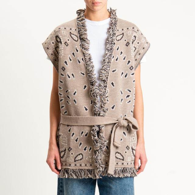 Tensione in-Gilet fantasia bandana misto alpaca - taupe/brown/latte