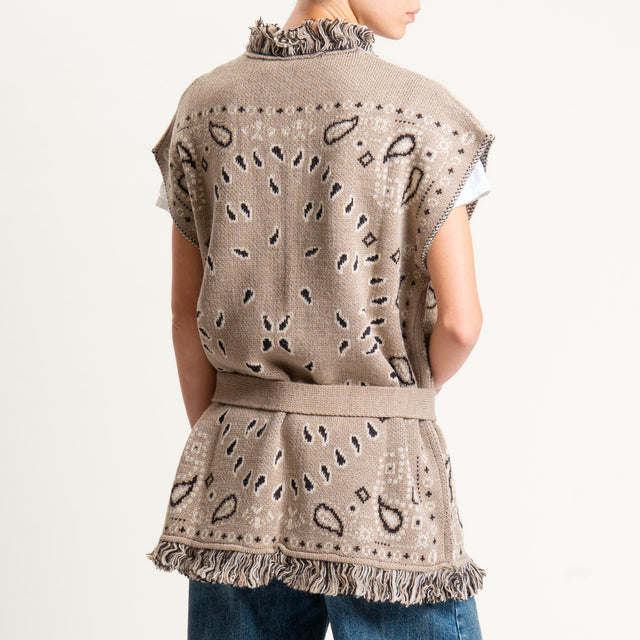Tensione in-Gilet fantasia bandana misto alpaca - taupe/brown/latte